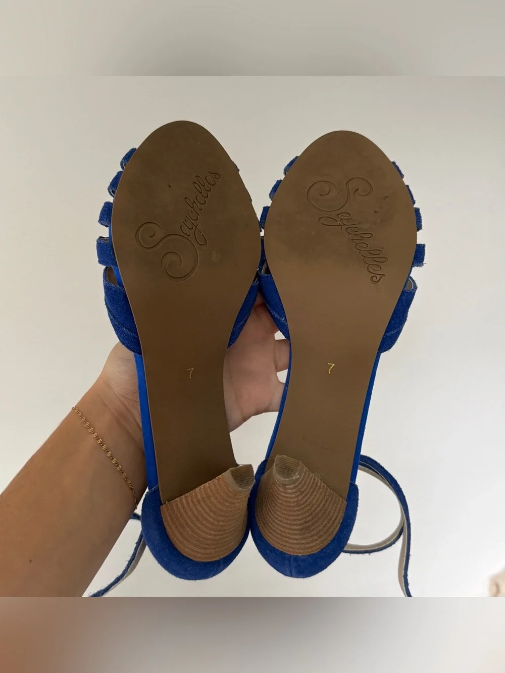 Seychelles Ultramarine Cobalt Blue Leather Suede Strappy Heeled Sandals Size 7